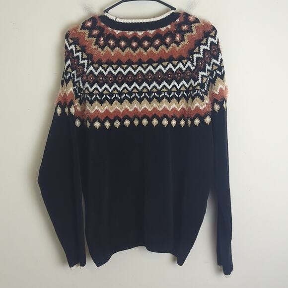 Fair Isle Nordic Knit Boho Pullover Sweater Fringe & Beading Women's Size Large - Picture 6 of 8